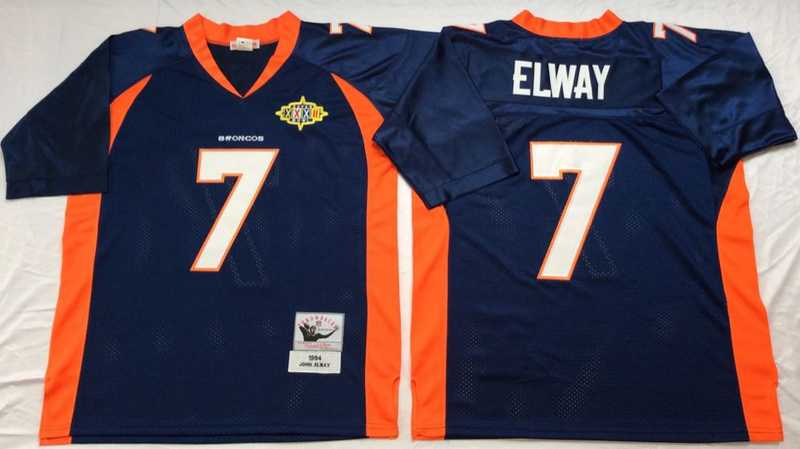 Broncos 7 John Elway Navy M&N Throwback Jersey->nfl m&n throwback->NFL Jersey
